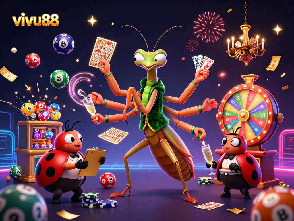 Experience thrilling gameplay at vivu88 with vibrant 3D illustrations of card games and lottery excitement!