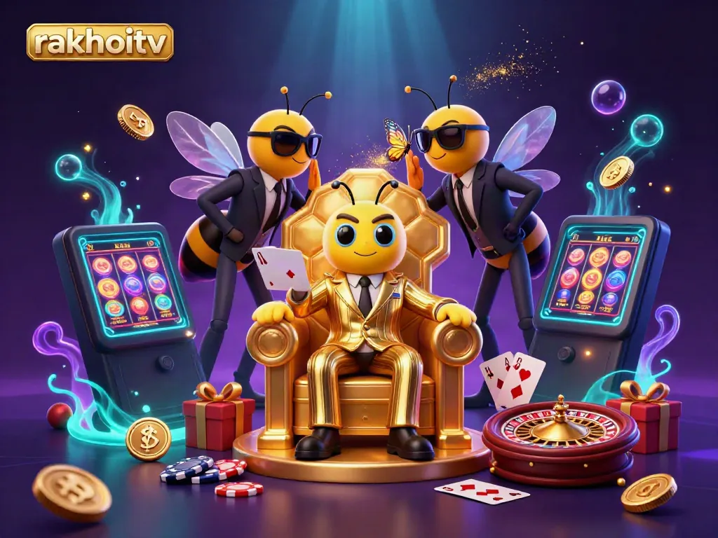 Experience RakhoiTV’s vibrant gaming with a 3D cartoon bumblebee boss, gambling elements, and dynamic visuals.