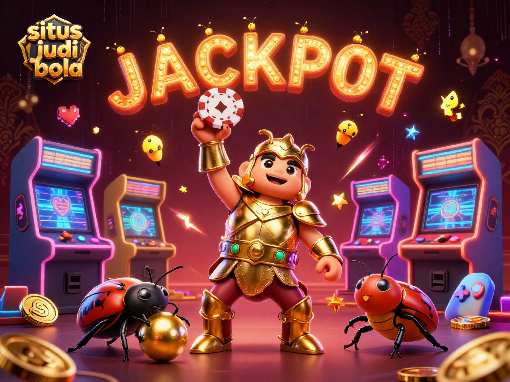 Experience situs judi bola excitement with a 3D illustration of a gladiator beetle winning big!